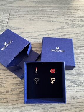Swarovski Red Lipstick & Lip Charm Stud Earring Set